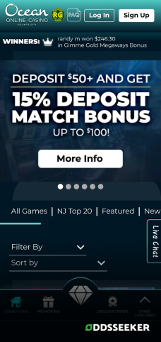 A screenshot of the mobile login page for Ocean Online Casino